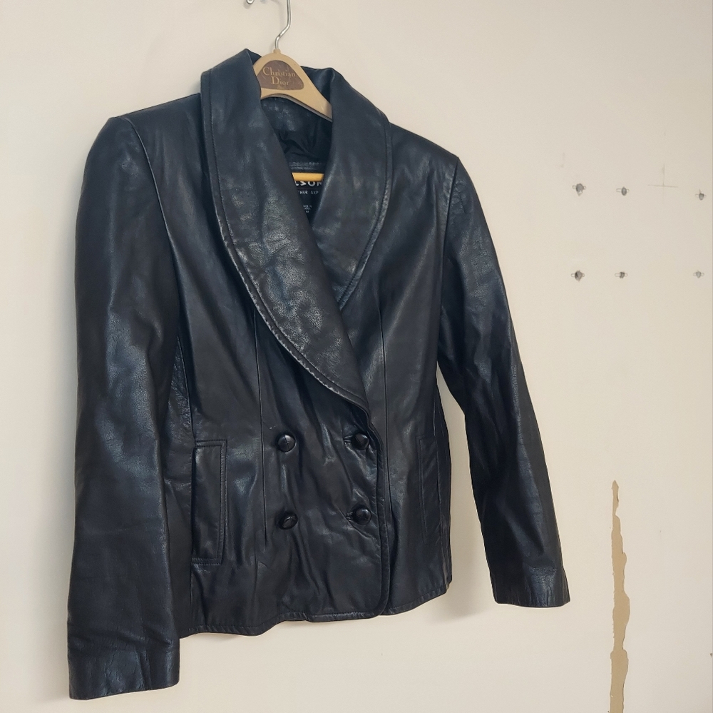 Vintage Wilsons Leather Black Leather collared Jacket Sz Medium
